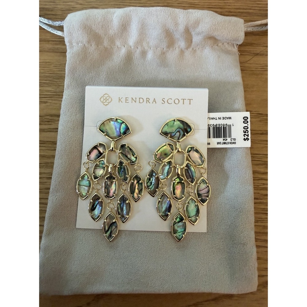 Kendra Scott Gwen Statement Earrings In Gold Abalone Shell Chandelier Drop NEW
